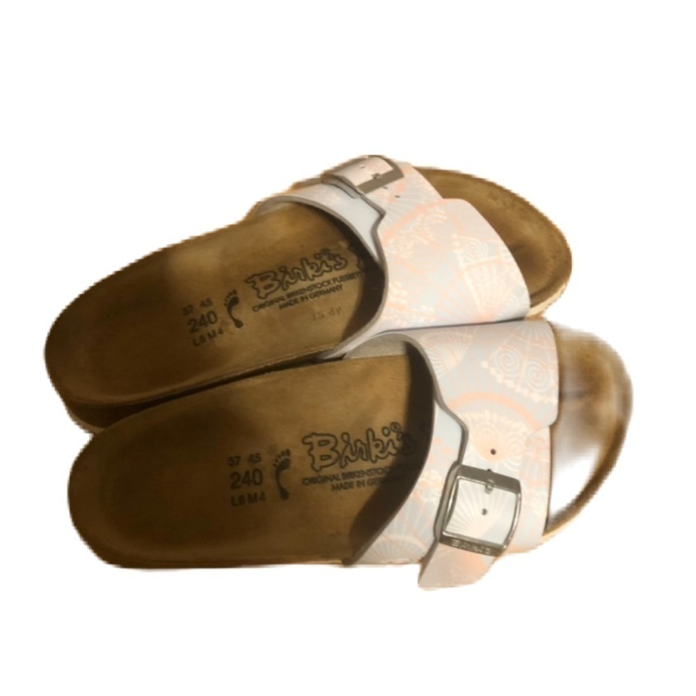 Birkenstock Sandals Sz 6 Women’s Open Toe Slide Leather Blue Design Light Pastel